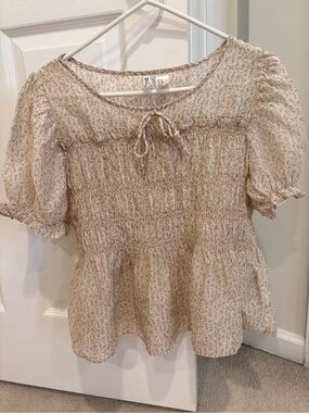 H&M Cream Floral Smocked Peplum Blouse